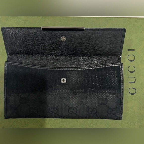 Auth Gucci Monogram Black Coated Canvas Wallet w Silver Hardware, Pre-owned cond - Picture 8 of 13